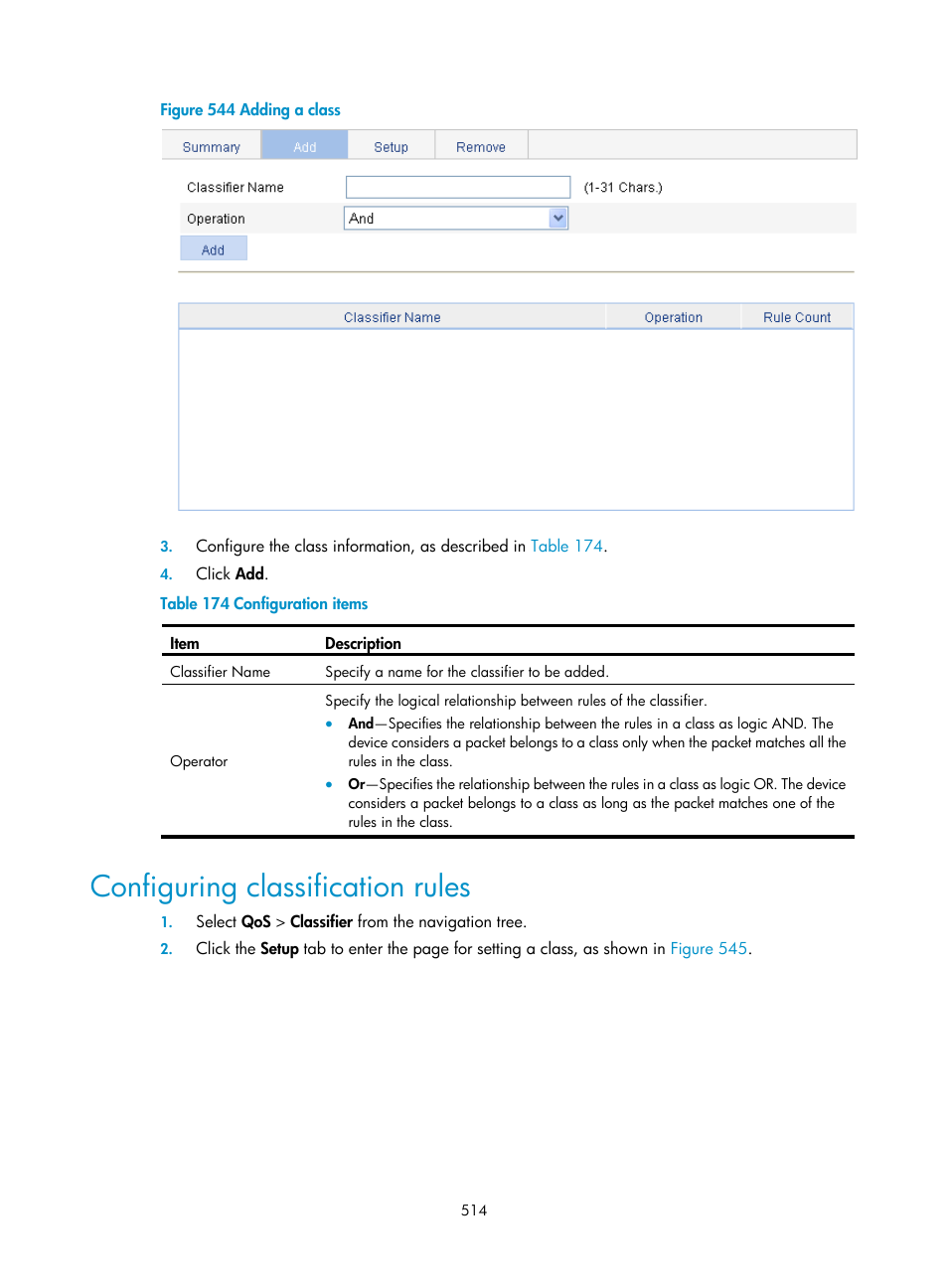 Configuring classification rules, Figure 544 | H3C Technologies H3C WX3000E Series Wireless Switches User Manual | Page 530 / 640