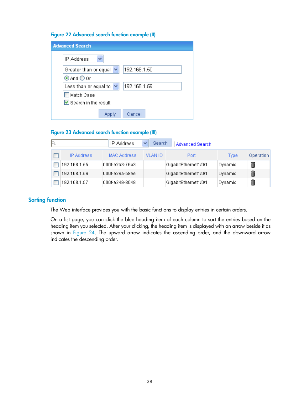 Sorting function, Figure 22, Figure 23 | H3C Technologies H3C WX3000E Series Wireless Switches User Manual | Page 54 / 640