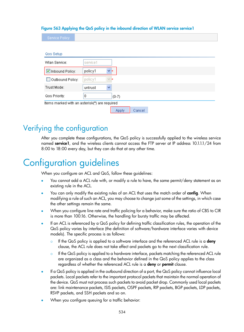 Verifying the configuration, Configuration guidelines, Figure 563 | Selec | H3C Technologies H3C WX3000E Series Wireless Switches User Manual | Page 550 / 640
