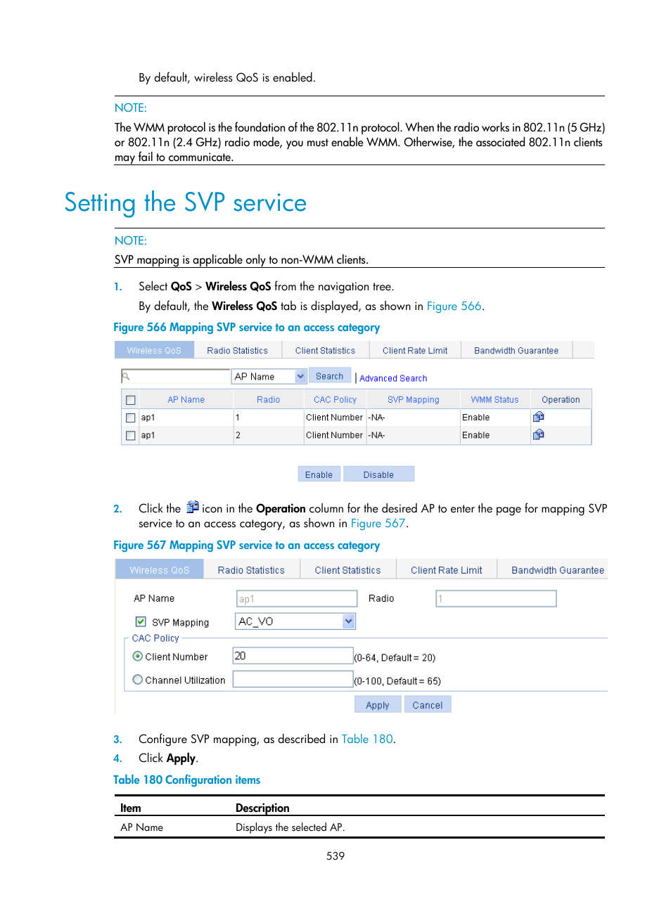 Setting the svp service | H3C Technologies H3C WX3000E Series Wireless Switches User Manual | Page 555 / 640