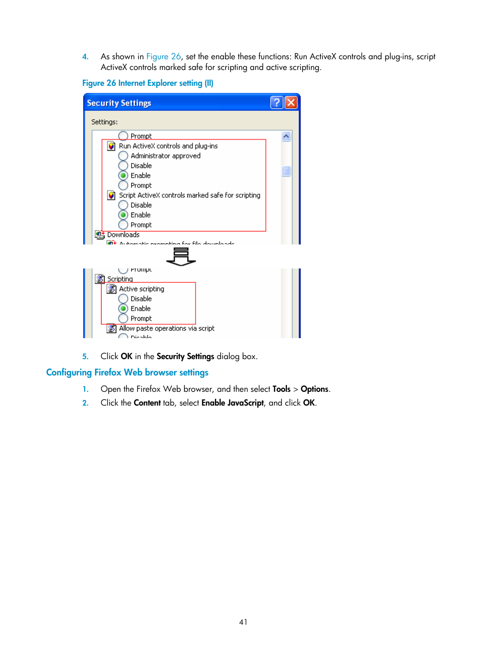 Configuring firefox web browser settings | H3C Technologies H3C WX3000E Series Wireless Switches User Manual | Page 57 / 640