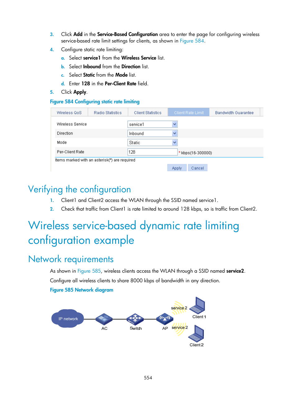 Verifying the configuration, Network requirements | H3C Technologies H3C WX3000E Series Wireless Switches User Manual | Page 570 / 640