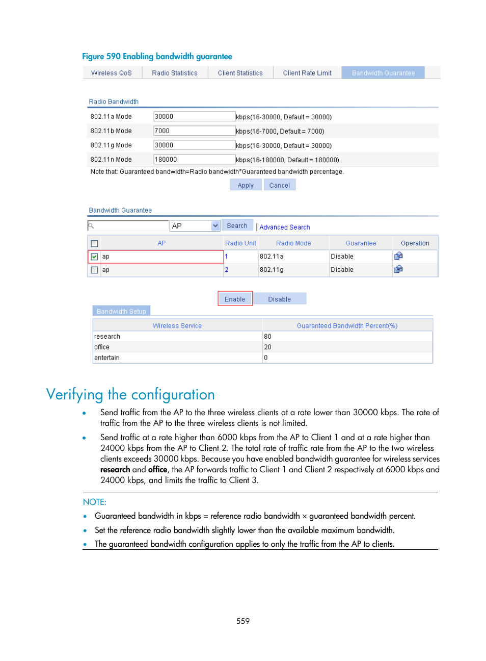 Verifying the configuration, Figure 590 | H3C Technologies H3C WX3000E Series Wireless Switches User Manual | Page 575 / 640