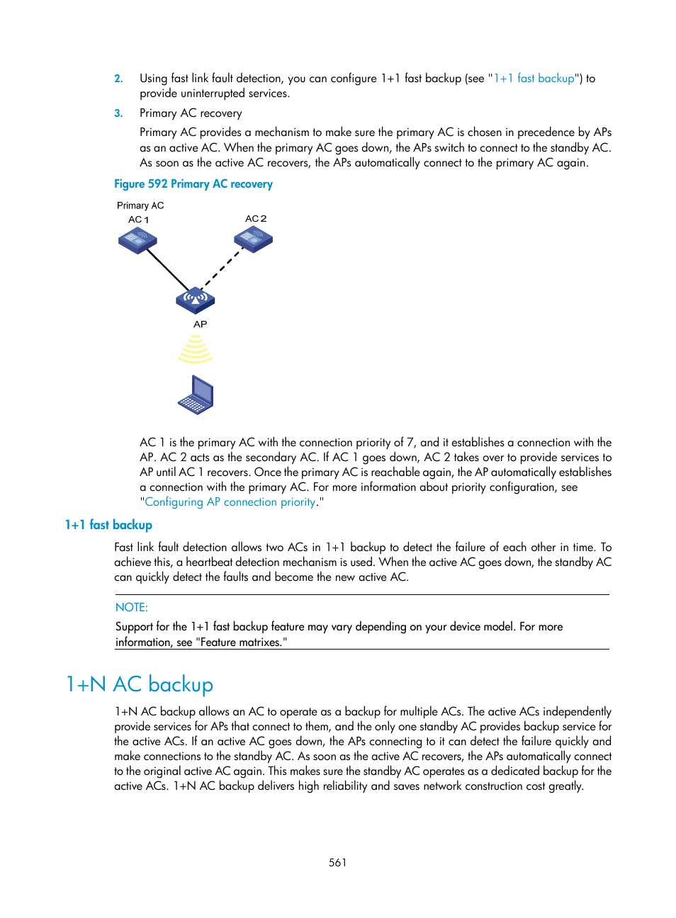 1+1 fast backup, 1+n ac backup | H3C Technologies H3C WX3000E Series Wireless Switches User Manual | Page 577 / 640