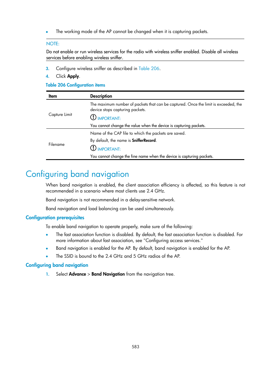 Configuring band navigation, Configuration prerequisites | H3C Technologies H3C WX3000E Series Wireless Switches User Manual | Page 599 / 640