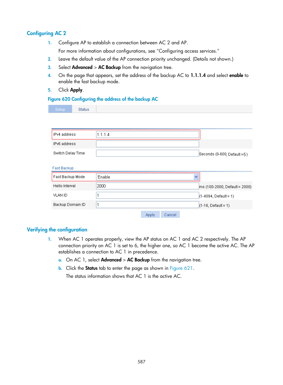 Configuring ac 2, Verifying the configuration | H3C Technologies H3C WX3000E Series Wireless Switches User Manual | Page 603 / 640