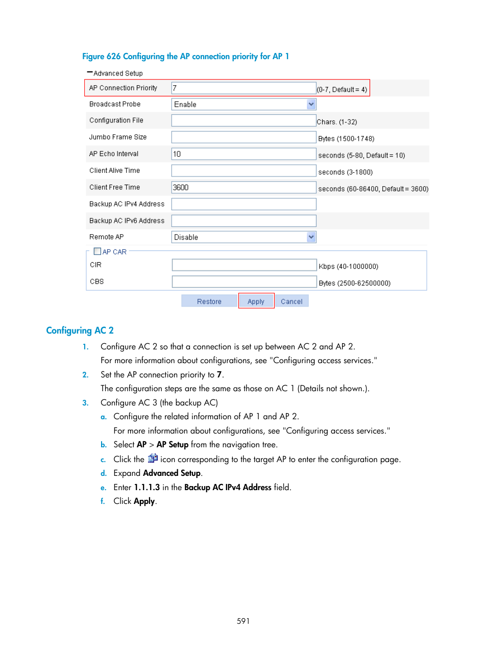 Configuring ac 2 | H3C Technologies H3C WX3000E Series Wireless Switches User Manual | Page 607 / 640