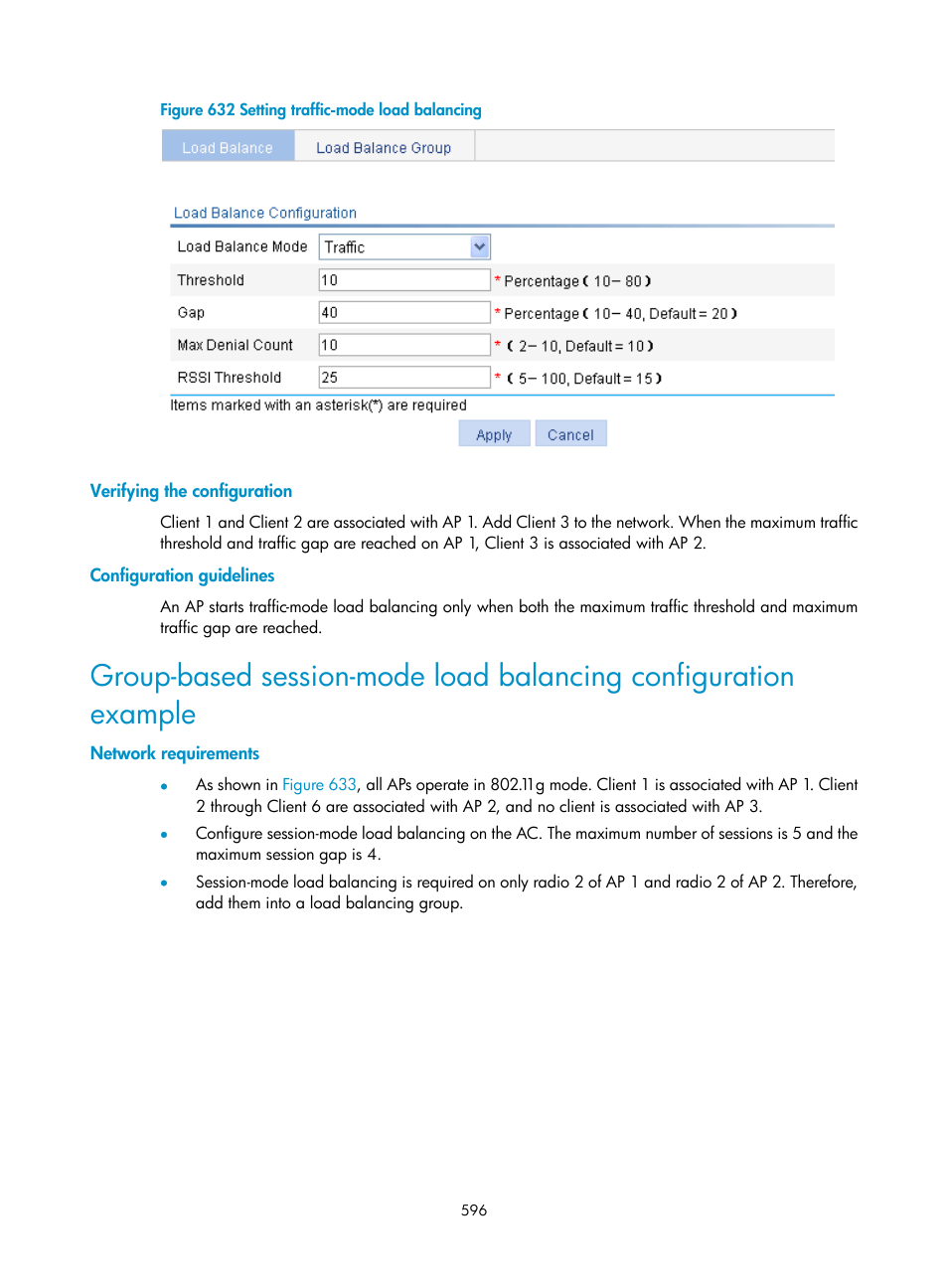 Verifying the configuration, Configuration guidelines, Network requirements | H3C Technologies H3C WX3000E Series Wireless Switches User Manual | Page 612 / 640