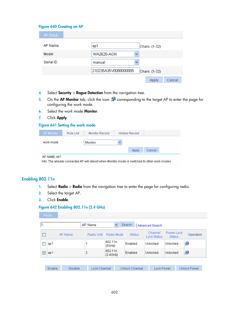 Enabling 802.11n | H3C Technologies H3C WX3000E Series Wireless Switches User Manual | Page 618 / 640