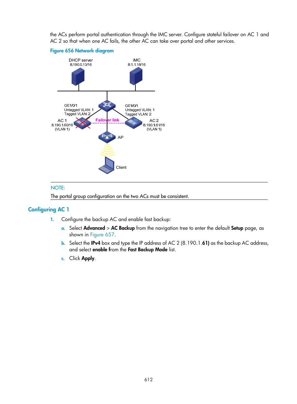 Configuring ac 1 | H3C Technologies H3C WX3000E Series Wireless Switches User Manual | Page 628 / 640