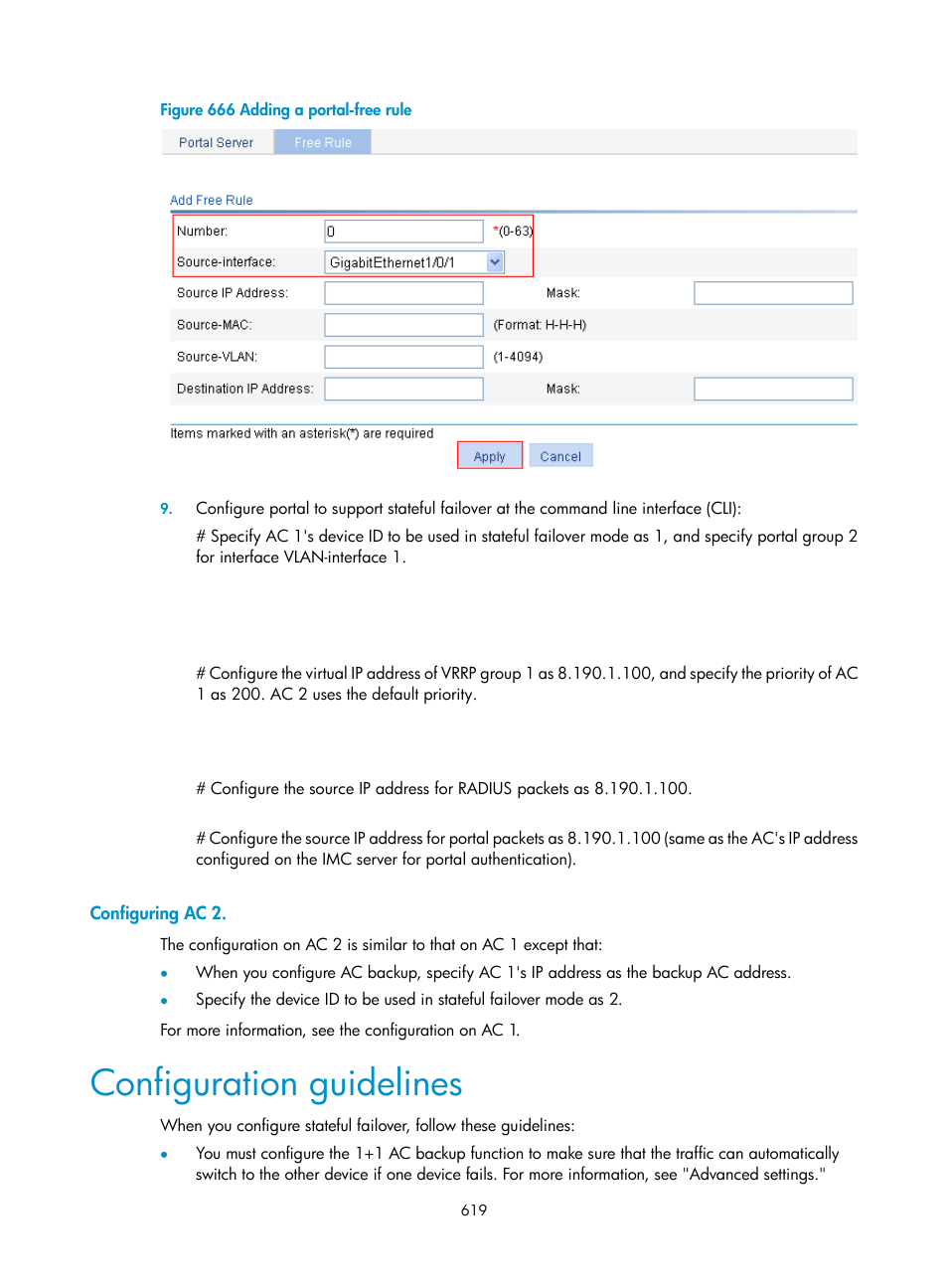 Configuring ac 2, Configuration guidelines | H3C Technologies H3C WX3000E Series Wireless Switches User Manual | Page 635 / 640