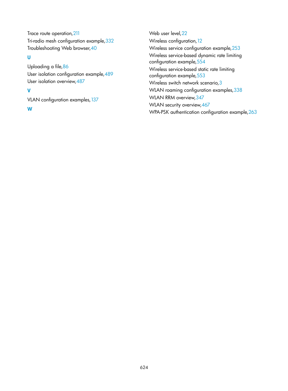 U v w | H3C Technologies H3C WX3000E Series Wireless Switches User Manual | Page 640 / 640