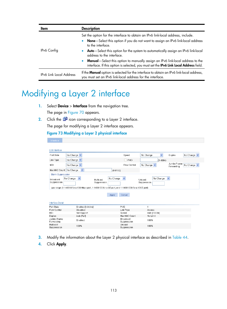 Modifying a layer 2 interface | H3C Technologies H3C WX3000E Series Wireless Switches User Manual | Page 134 / 965