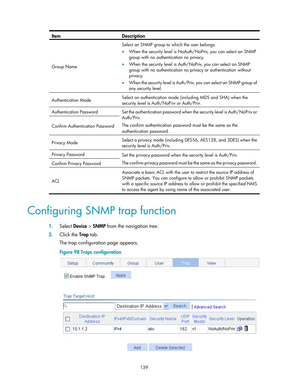 Configuring snmp trap function | H3C Technologies H3C WX3000E Series Wireless Switches User Manual | Page 160 / 965