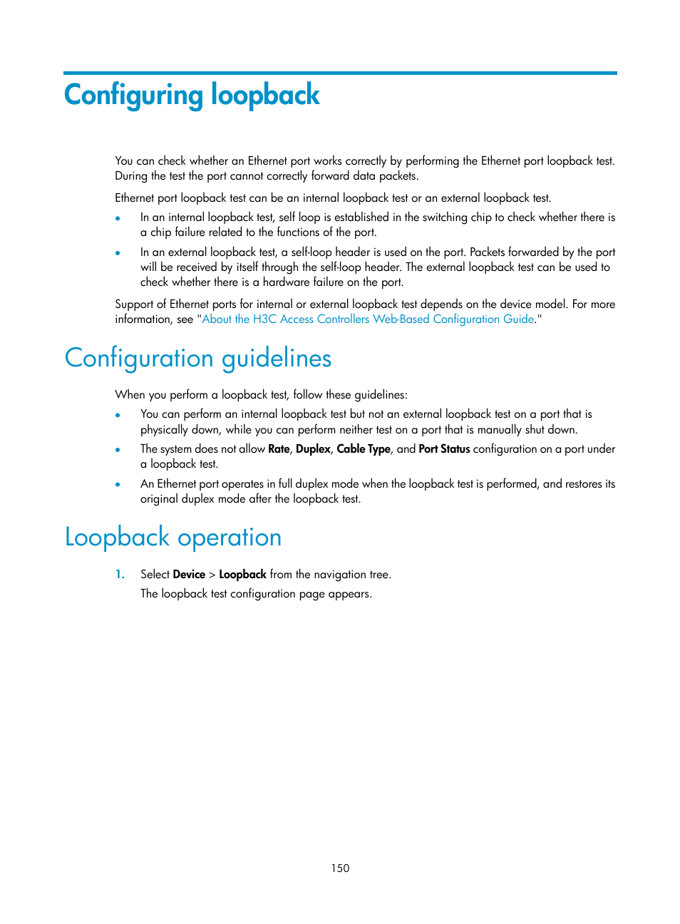 Configuring loopback, Configuration guidelines, Loopback operation | H3C Technologies H3C WX3000E Series Wireless Switches User Manual | Page 171 / 965