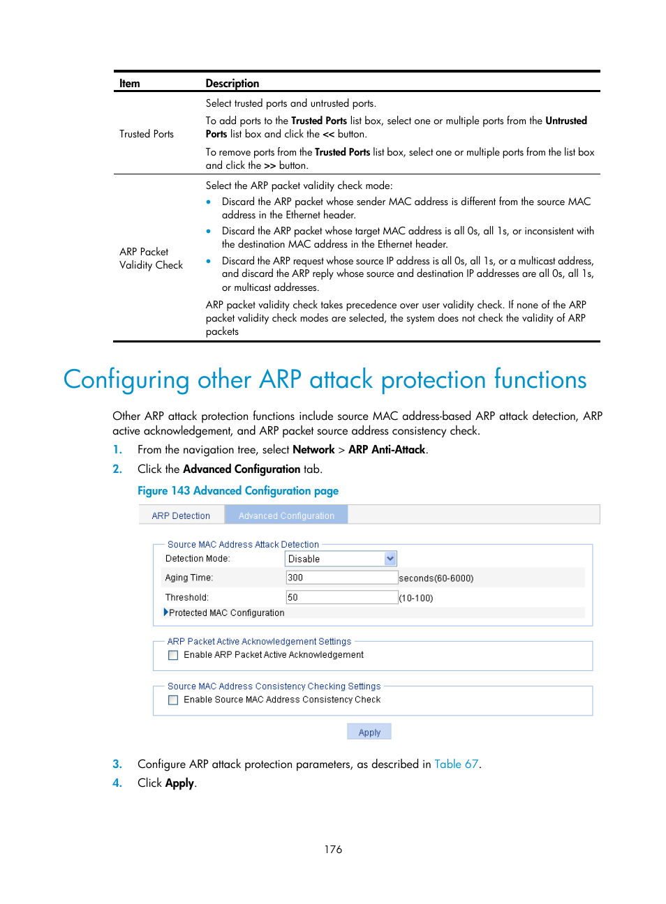 Configuring other arp attack protection functions | H3C Technologies H3C WX3000E Series Wireless Switches User Manual | Page 197 / 965