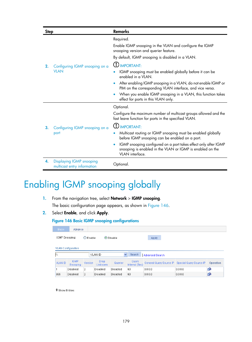 Enabling igmp snooping globally | H3C Technologies H3C WX3000E Series Wireless Switches User Manual | Page 200 / 965