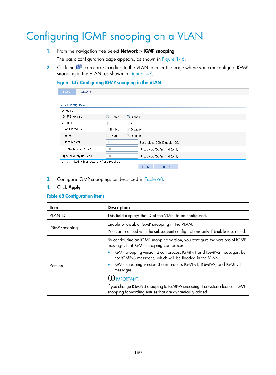 Configuring igmp snooping on a vlan, Configuring igmp snooping on a, Vlan | H3C Technologies H3C WX3000E Series Wireless Switches User Manual | Page 201 / 965