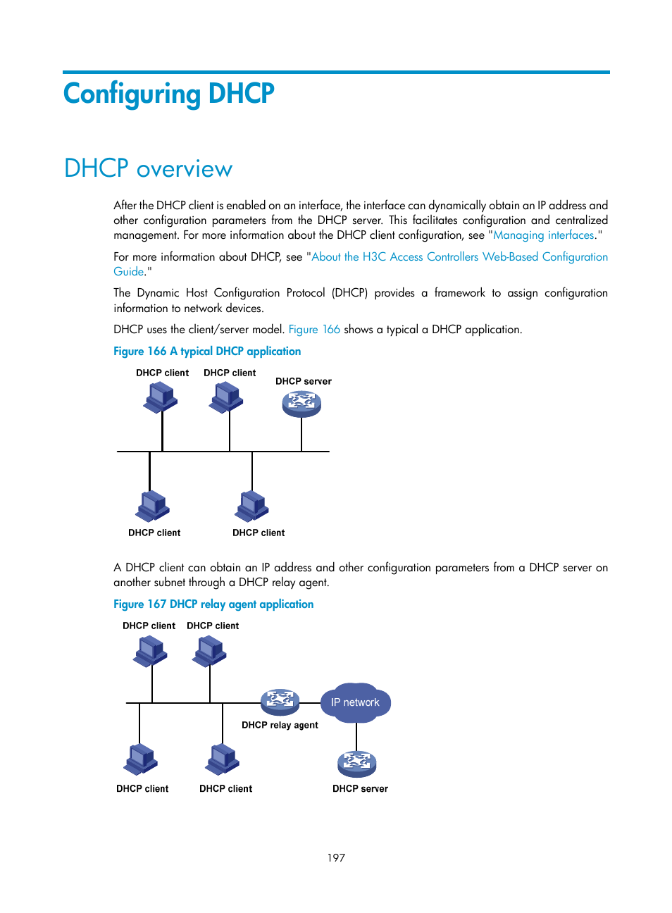 Configuring dhcp, Dhcp overview | H3C Technologies H3C WX3000E Series Wireless Switches User Manual | Page 218 / 965