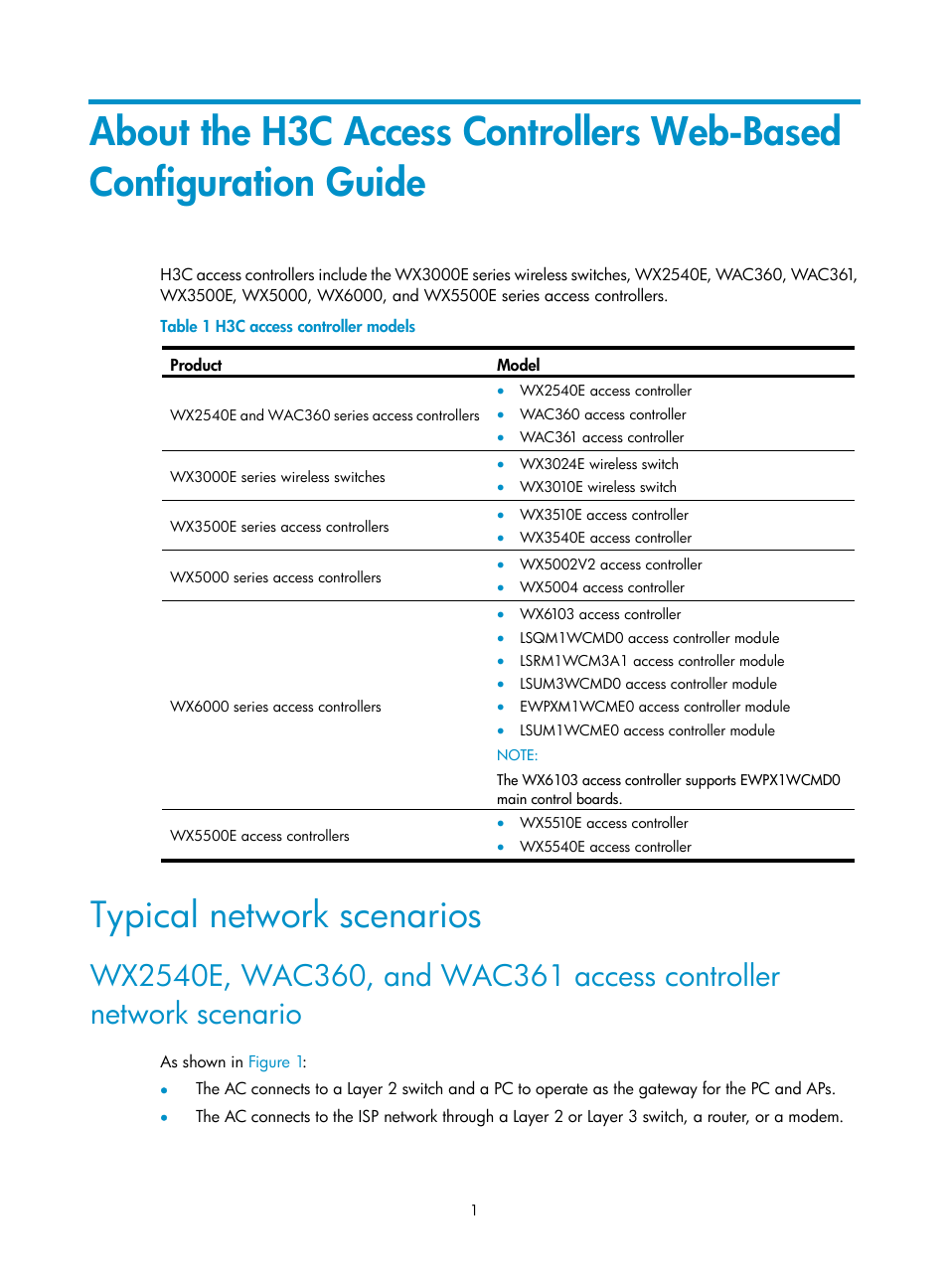 Typical network scenarios | H3C Technologies H3C WX3000E Series Wireless Switches User Manual | Page 22 / 965