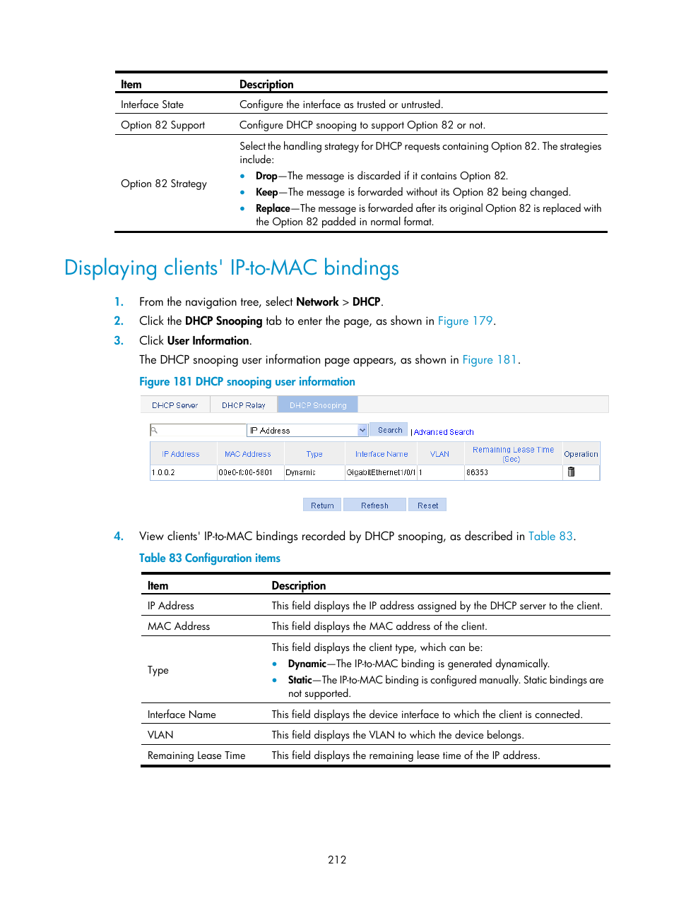 Displaying clients' ip-to-mac bindings, Displaying clients' ip-to-mac, Bindings | H3C Technologies H3C WX3000E Series Wireless Switches User Manual | Page 233 / 965