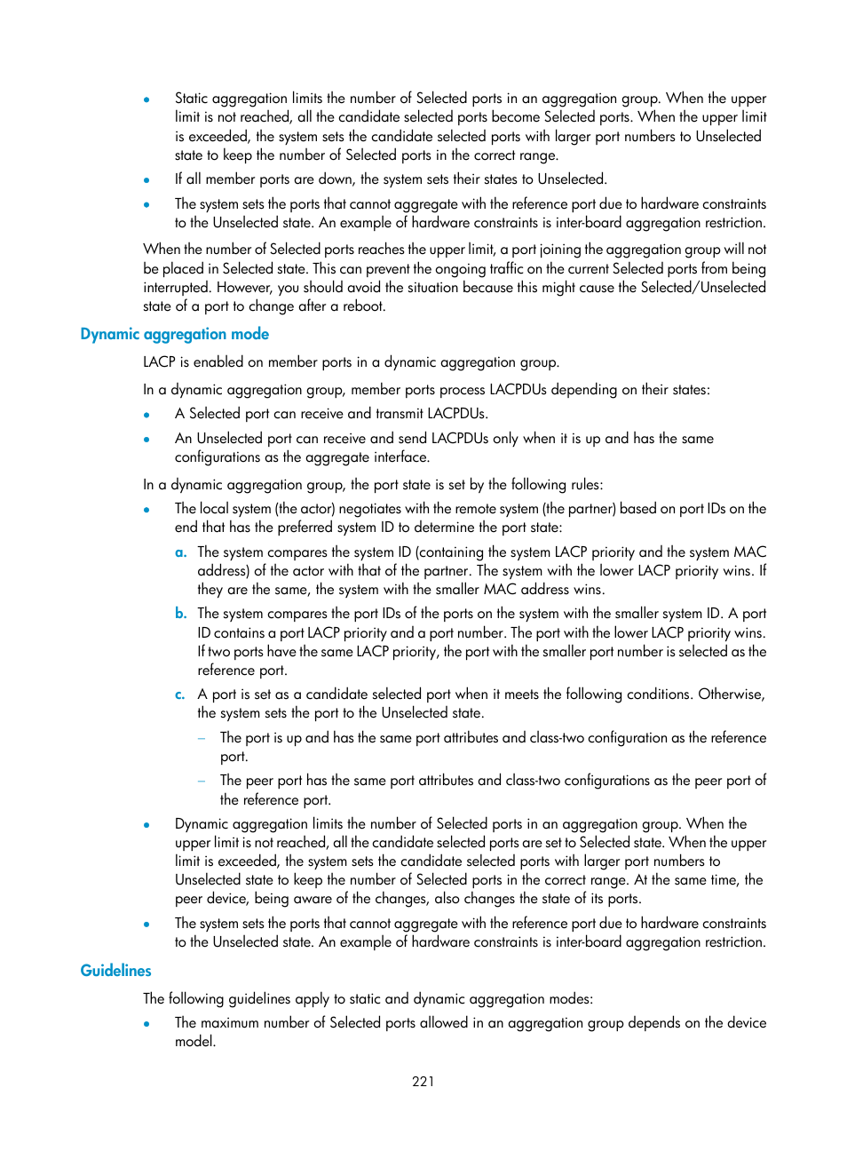 Dynamic aggregation mode, Guidelines | H3C Technologies H3C WX3000E Series Wireless Switches User Manual | Page 242 / 965