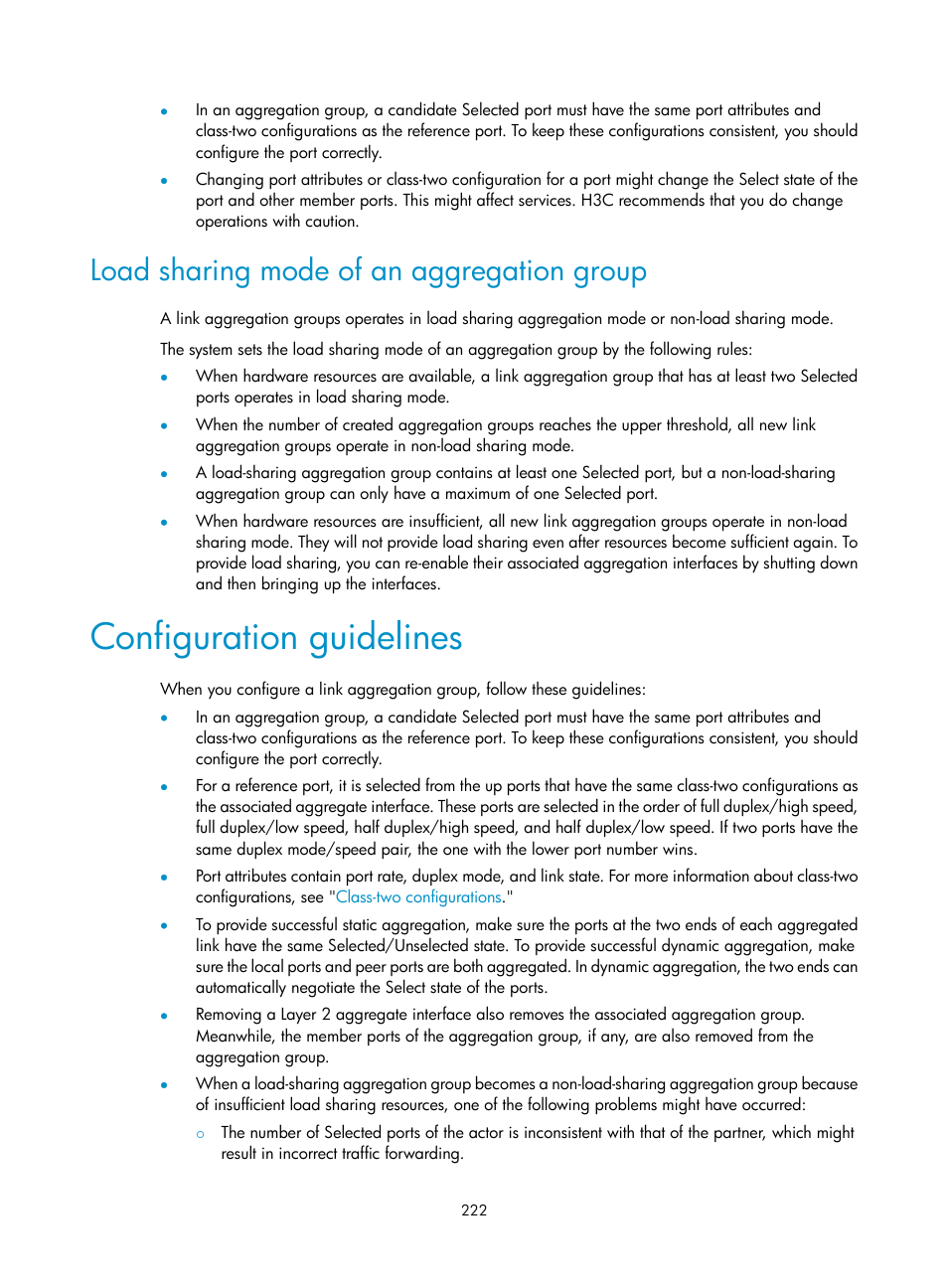 Load sharing mode of an aggregation group, Configuration guidelines | H3C Technologies H3C WX3000E Series Wireless Switches User Manual | Page 243 / 965