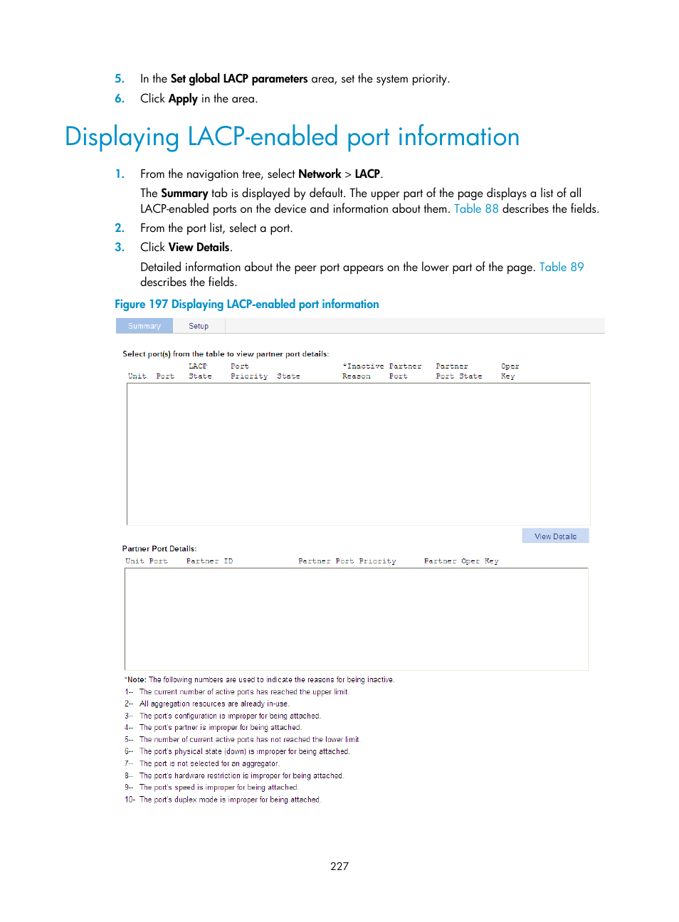 Displaying lacp-enabled port information | H3C Technologies H3C WX3000E Series Wireless Switches User Manual | Page 248 / 965