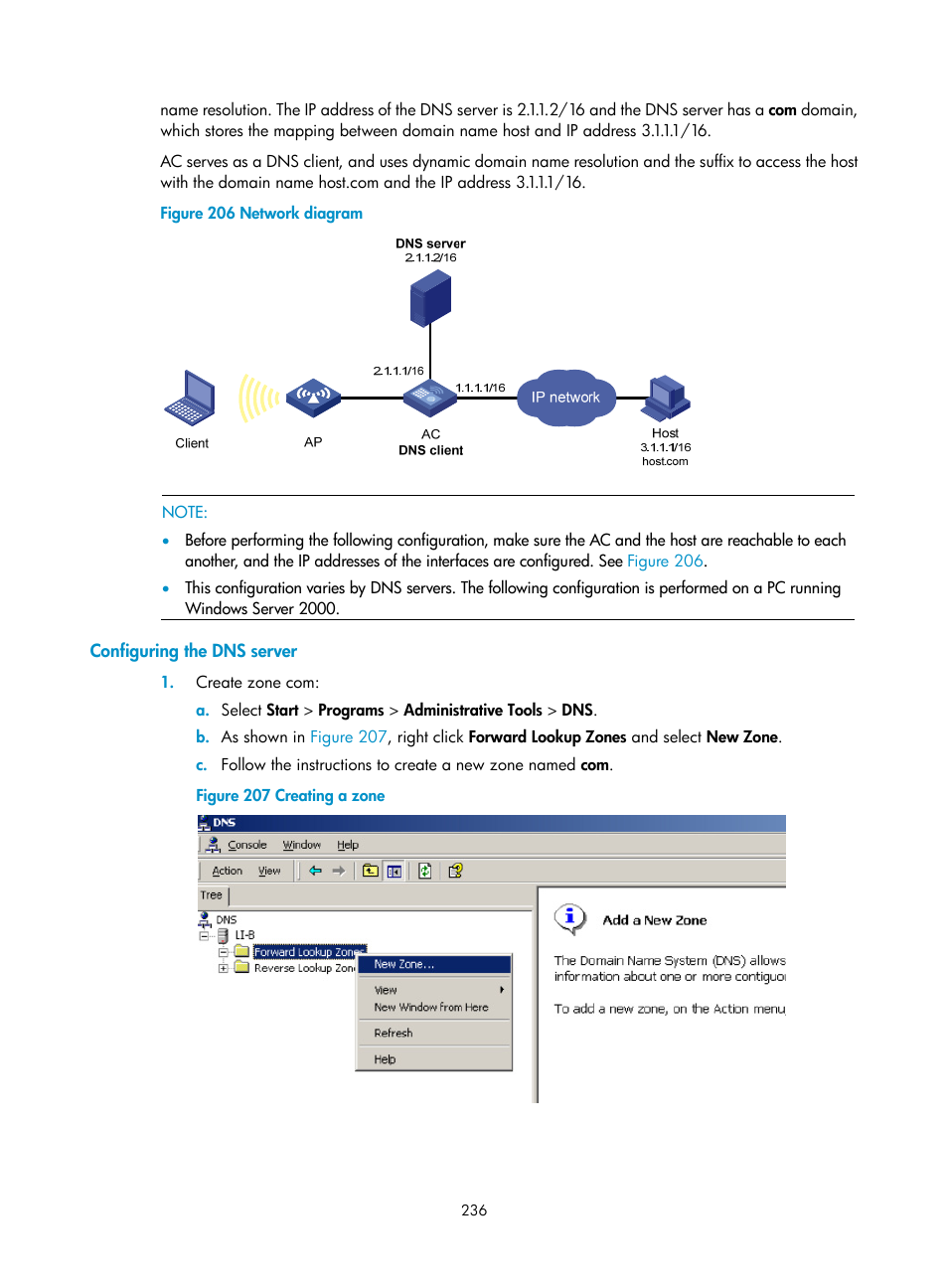 Configuring the dns server, Figure 206 | H3C Technologies H3C WX3000E Series Wireless Switches User Manual | Page 257 / 965