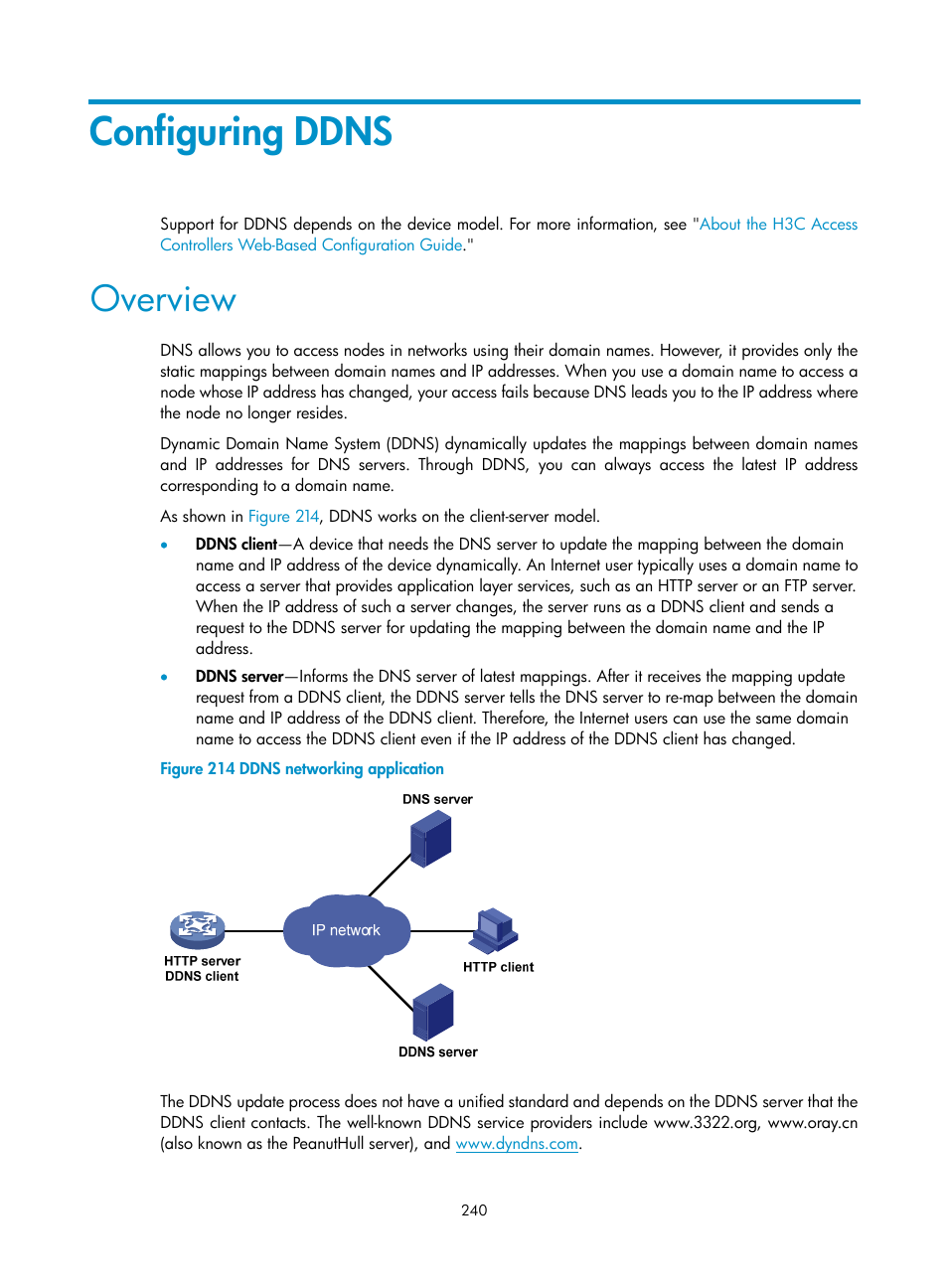 Configuring ddns, Overview | H3C Technologies H3C WX3000E Series Wireless Switches User Manual | Page 261 / 965