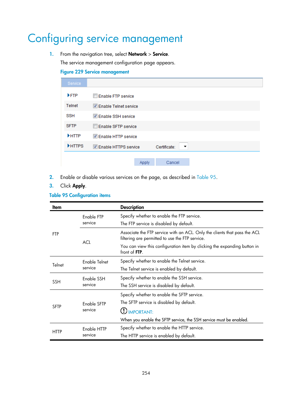 Configuring service management | H3C Technologies H3C WX3000E Series Wireless Switches User Manual | Page 275 / 965