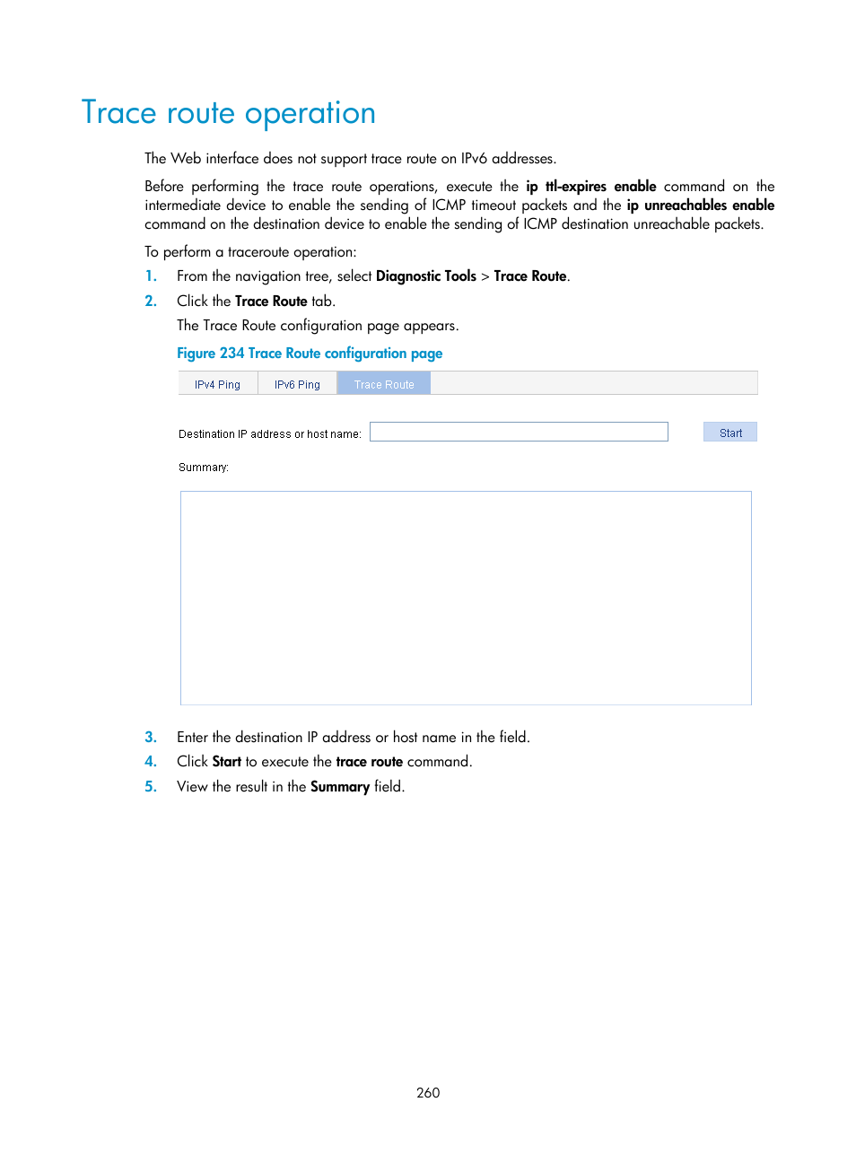 Trace route operation | H3C Technologies H3C WX3000E Series Wireless Switches User Manual | Page 281 / 965