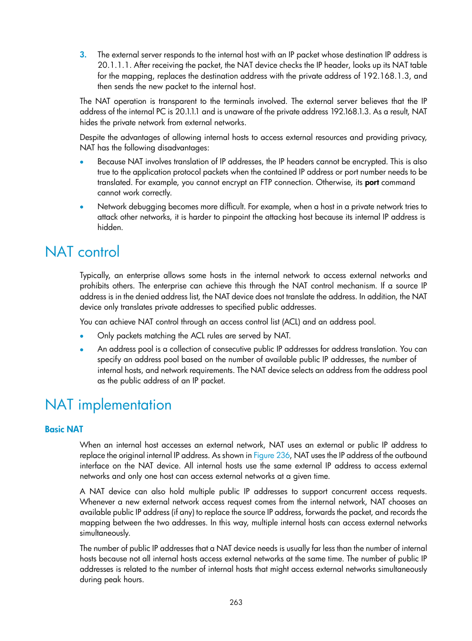 Nat control, Nat implementation, Basic nat | H3C Technologies H3C WX3000E Series Wireless Switches User Manual | Page 284 / 965