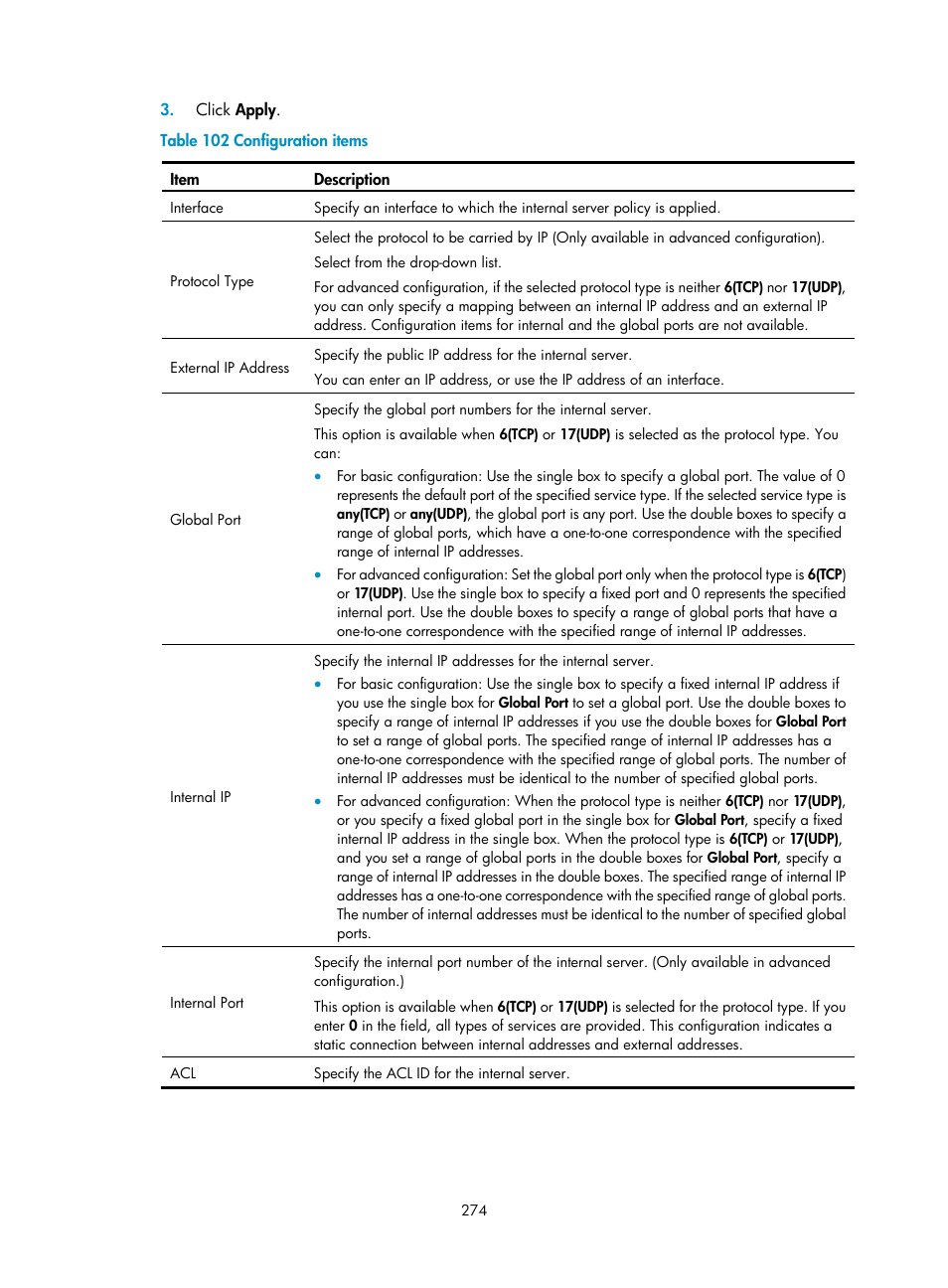 D in, Table 102 | H3C Technologies H3C WX3000E Series Wireless Switches User Manual | Page 295 / 965
