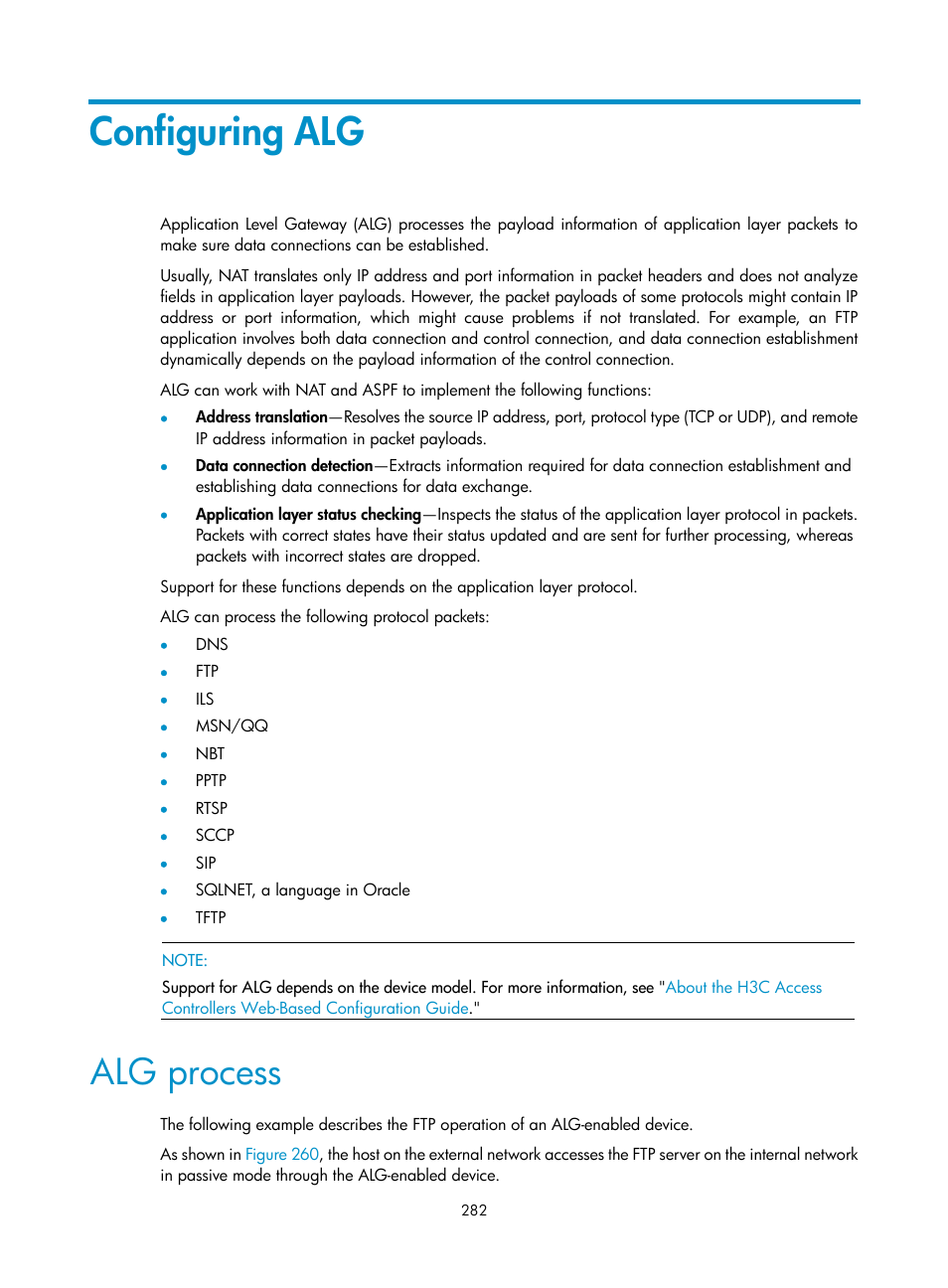 Configuring alg, Alg process | H3C Technologies H3C WX3000E Series Wireless Switches User Manual | Page 303 / 965