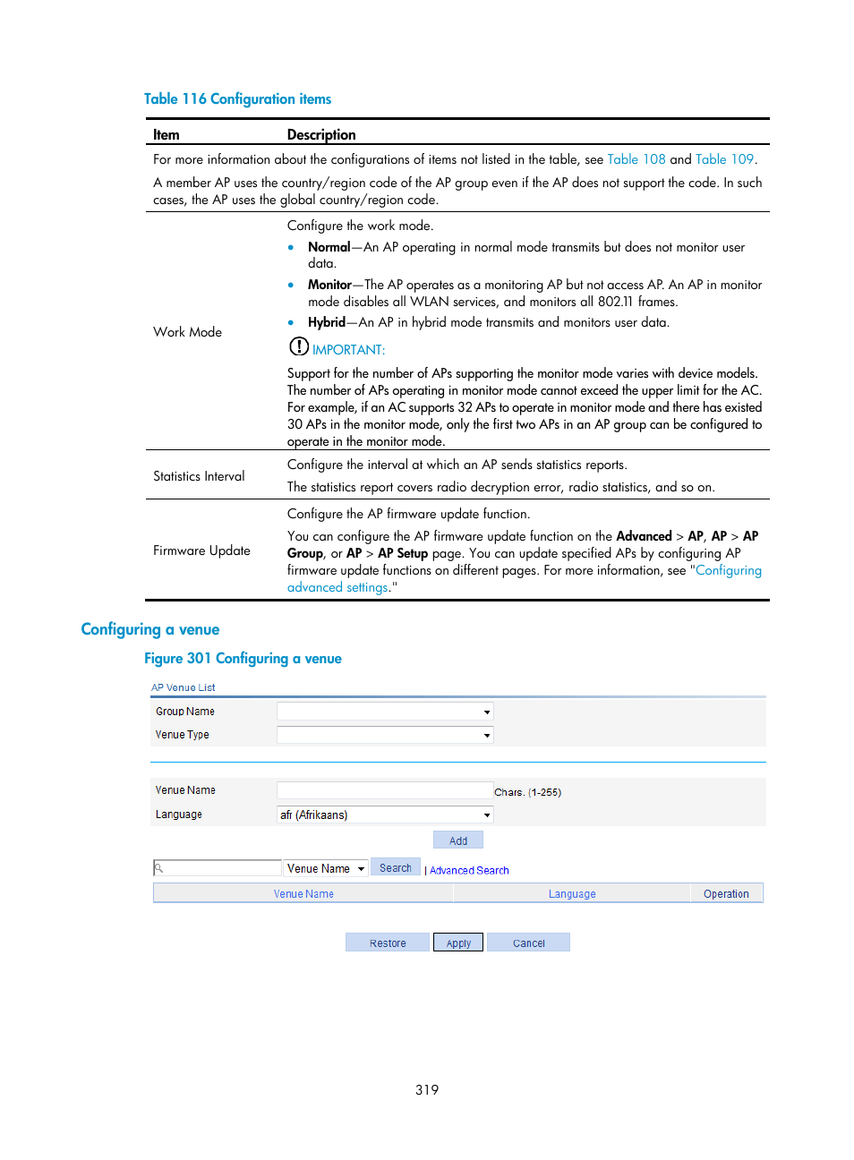 Configuring a venue | H3C Technologies H3C WX3000E Series Wireless Switches User Manual | Page 340 / 965