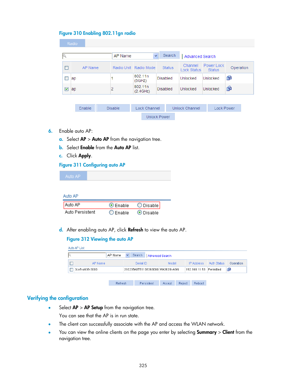 Verifying the configuration | H3C Technologies H3C WX3000E Series Wireless Switches User Manual | Page 346 / 965