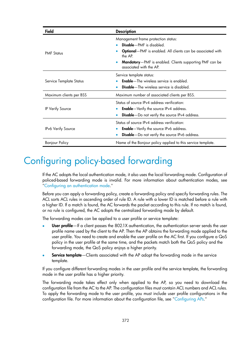 Configuring policy-based forwarding | H3C Technologies H3C WX3000E Series Wireless Switches User Manual | Page 393 / 965