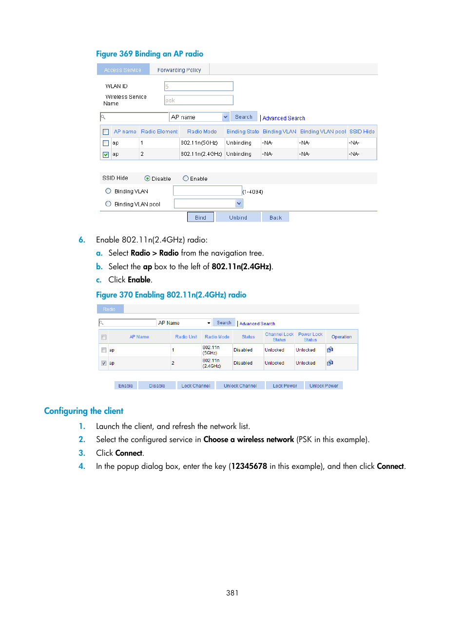 Configuring the client | H3C Technologies H3C WX3000E Series Wireless Switches User Manual | Page 402 / 965