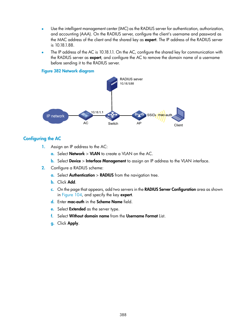 Configuring the ac | H3C Technologies H3C WX3000E Series Wireless Switches User Manual | Page 409 / 965