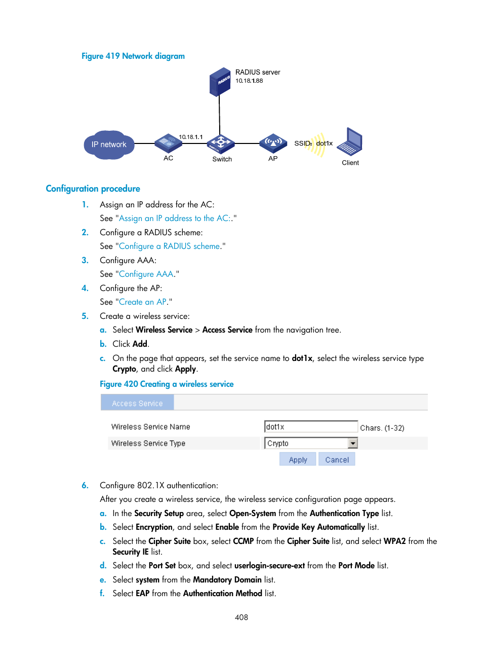 Configuration procedure | H3C Technologies H3C WX3000E Series Wireless Switches User Manual | Page 429 / 965