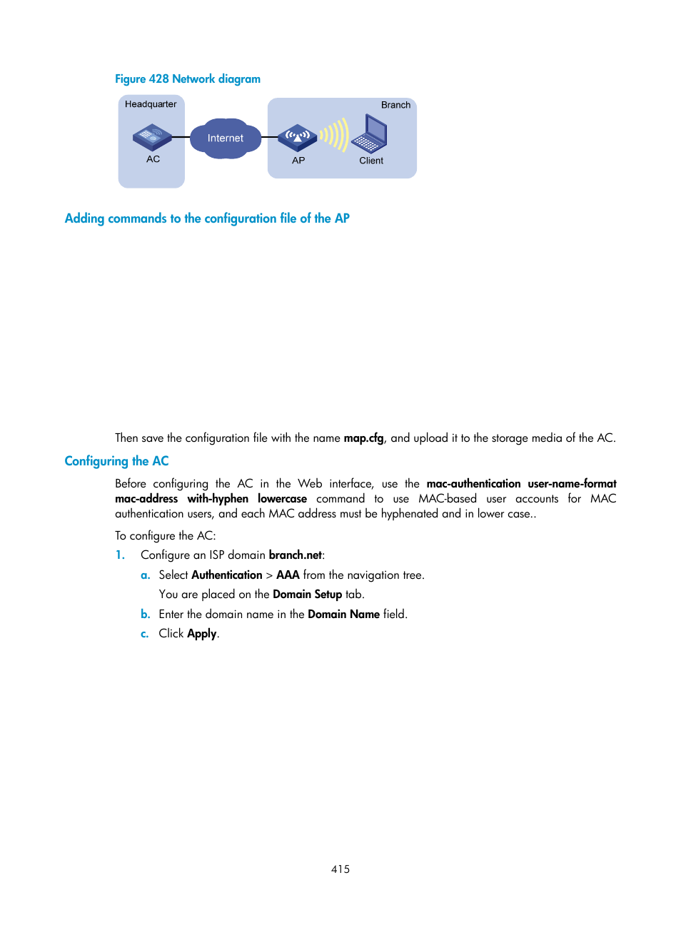 Configuring the ac | H3C Technologies H3C WX3000E Series Wireless Switches User Manual | Page 436 / 965
