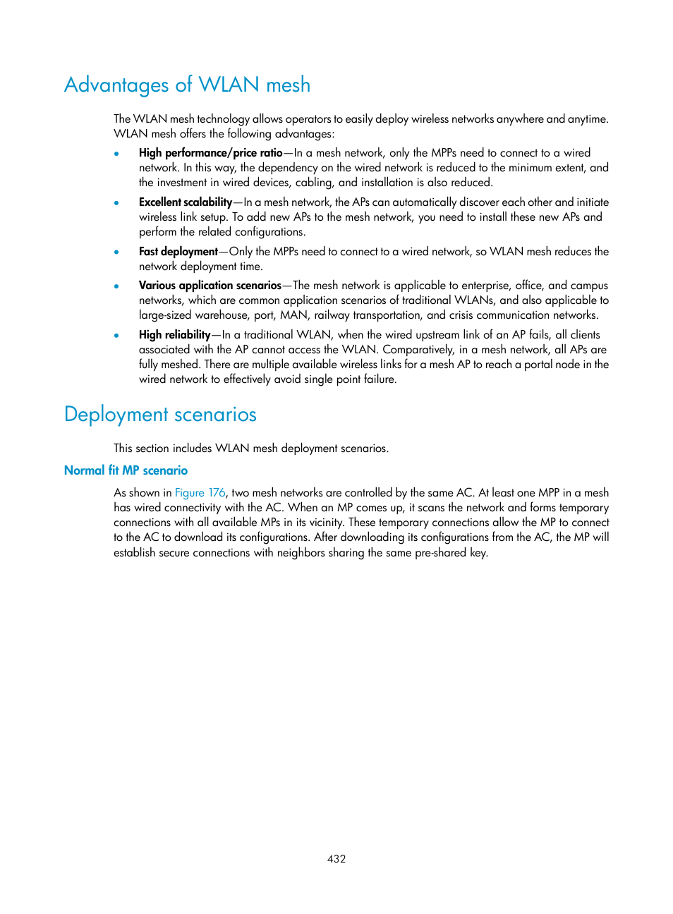 Advantages of wlan mesh, Deployment scenarios, Normal fit mp scenario | H3C Technologies H3C WX3000E Series Wireless Switches User Manual | Page 453 / 965