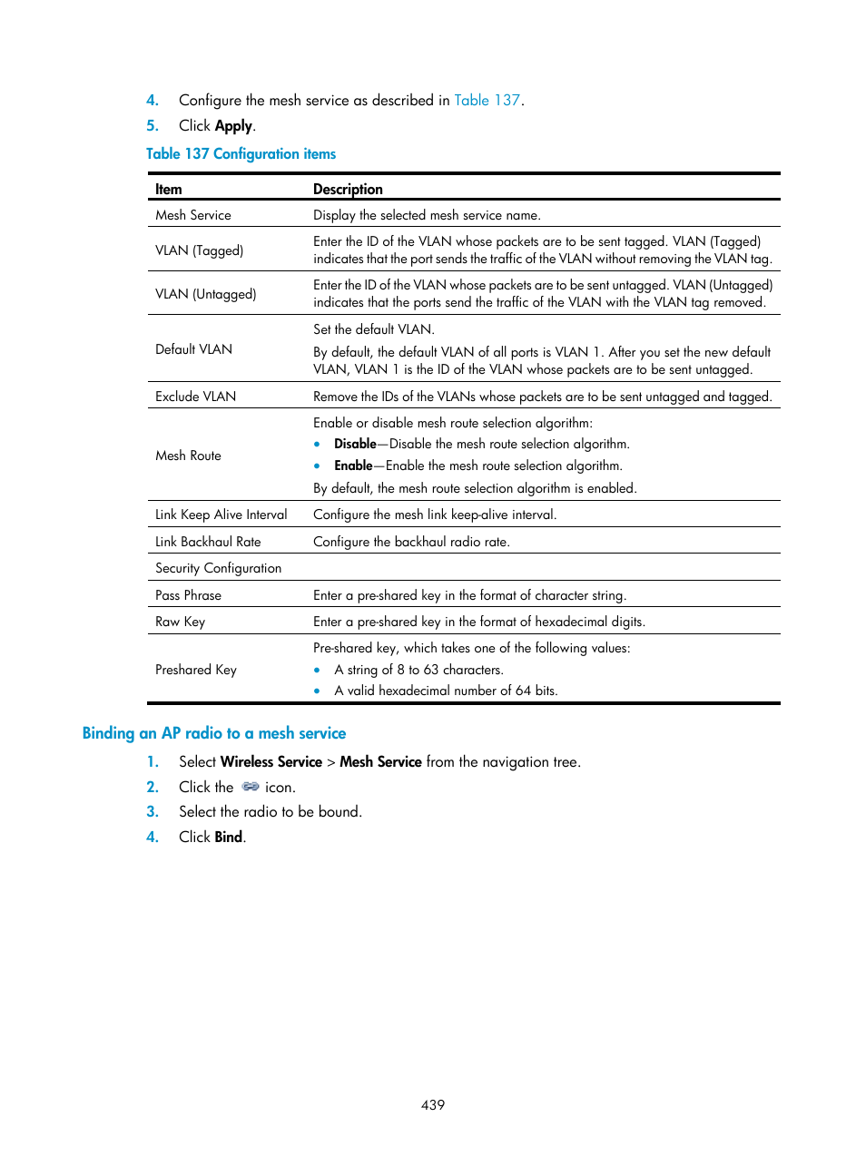 Binding an ap radio to a mesh service | H3C Technologies H3C WX3000E Series Wireless Switches User Manual | Page 460 / 965