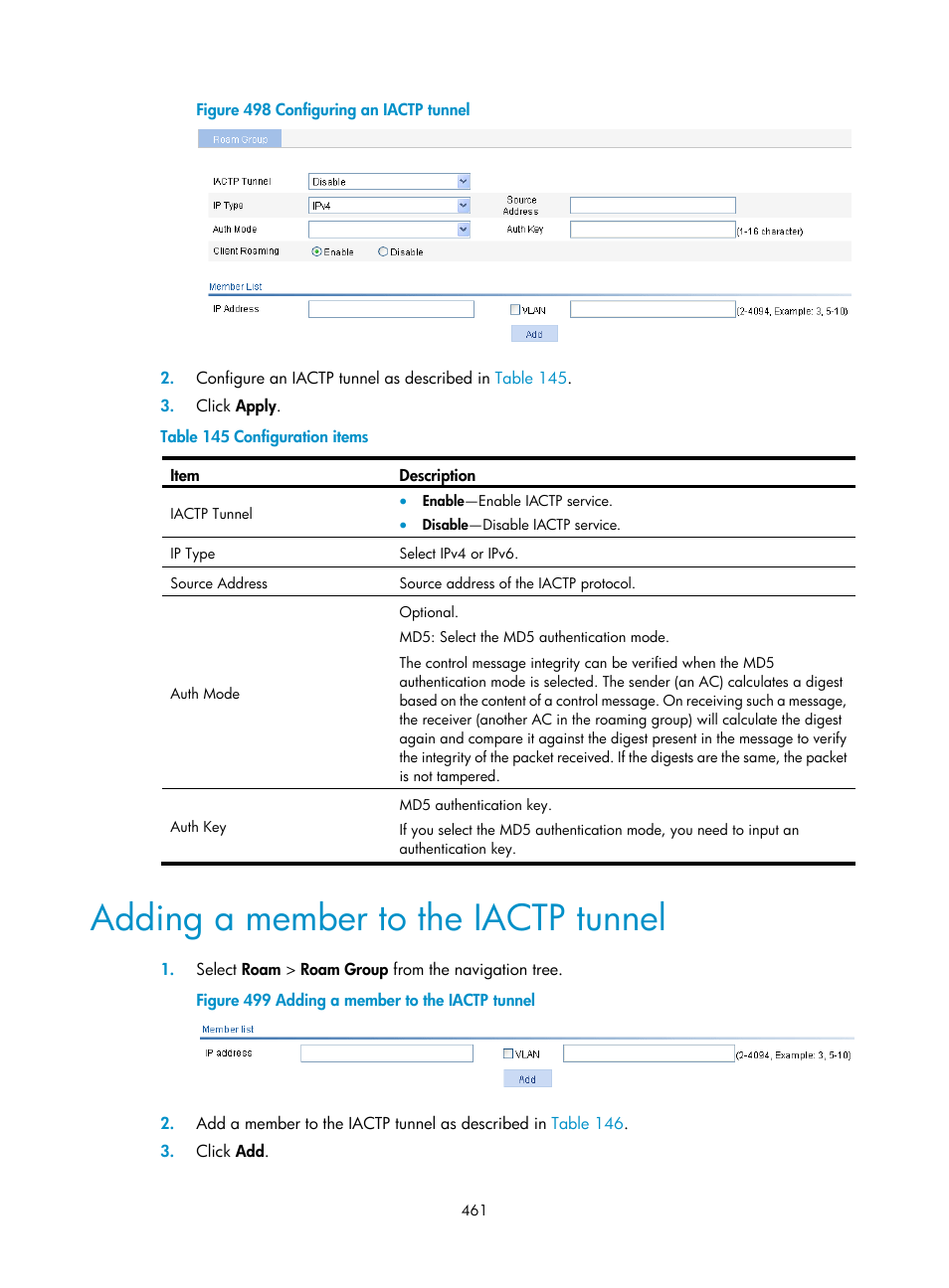 Adding a member to the iactp tunnel | H3C Technologies H3C WX3000E Series Wireless Switches User Manual | Page 482 / 965