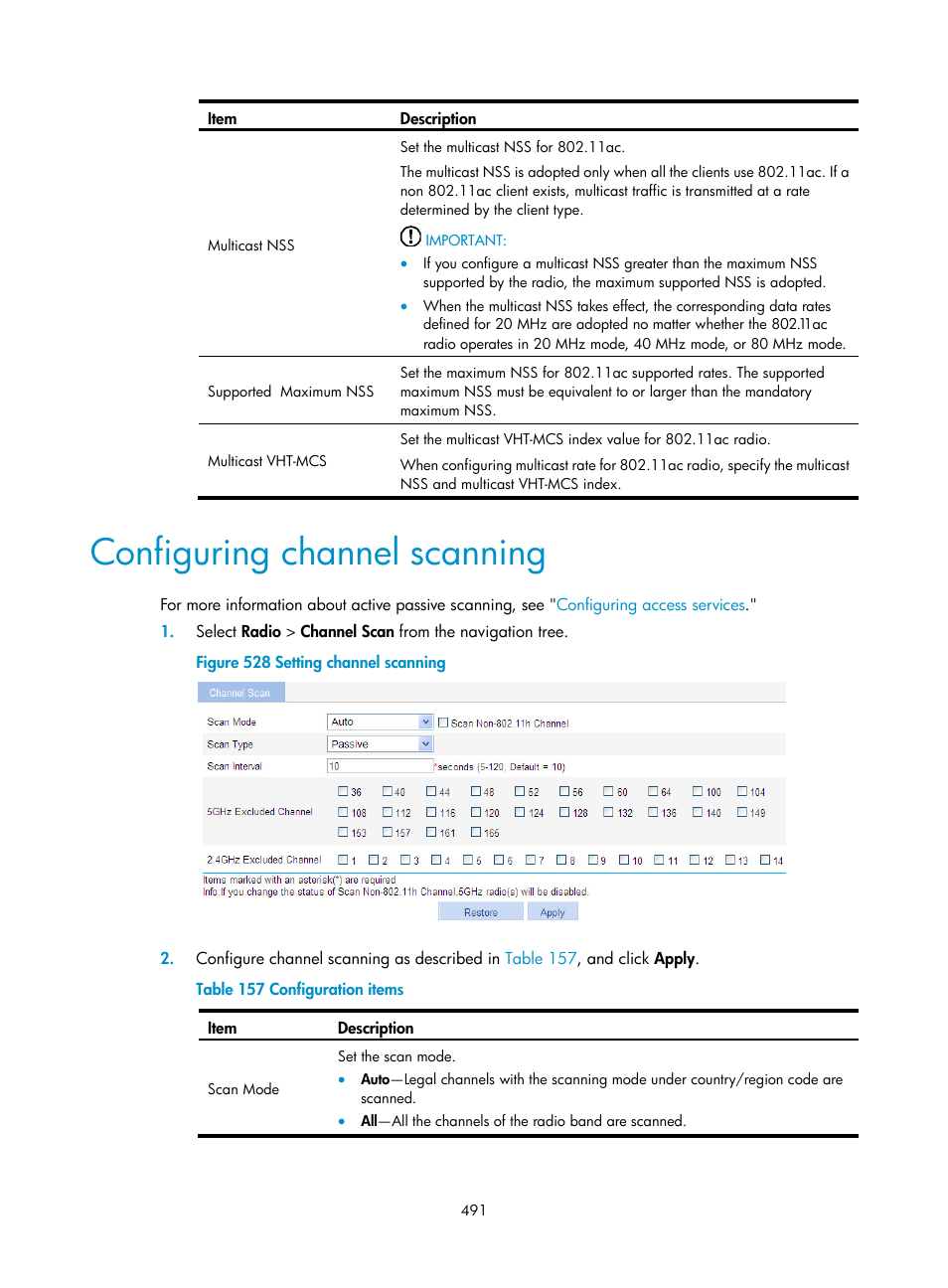 Configuring channel scanning | H3C Technologies H3C WX3000E Series Wireless Switches User Manual | Page 512 / 965