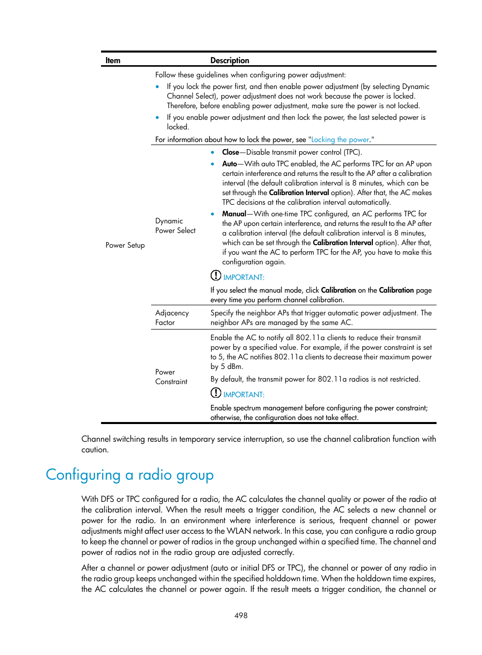 Configuring a radio group | H3C Technologies H3C WX3000E Series Wireless Switches User Manual | Page 519 / 965