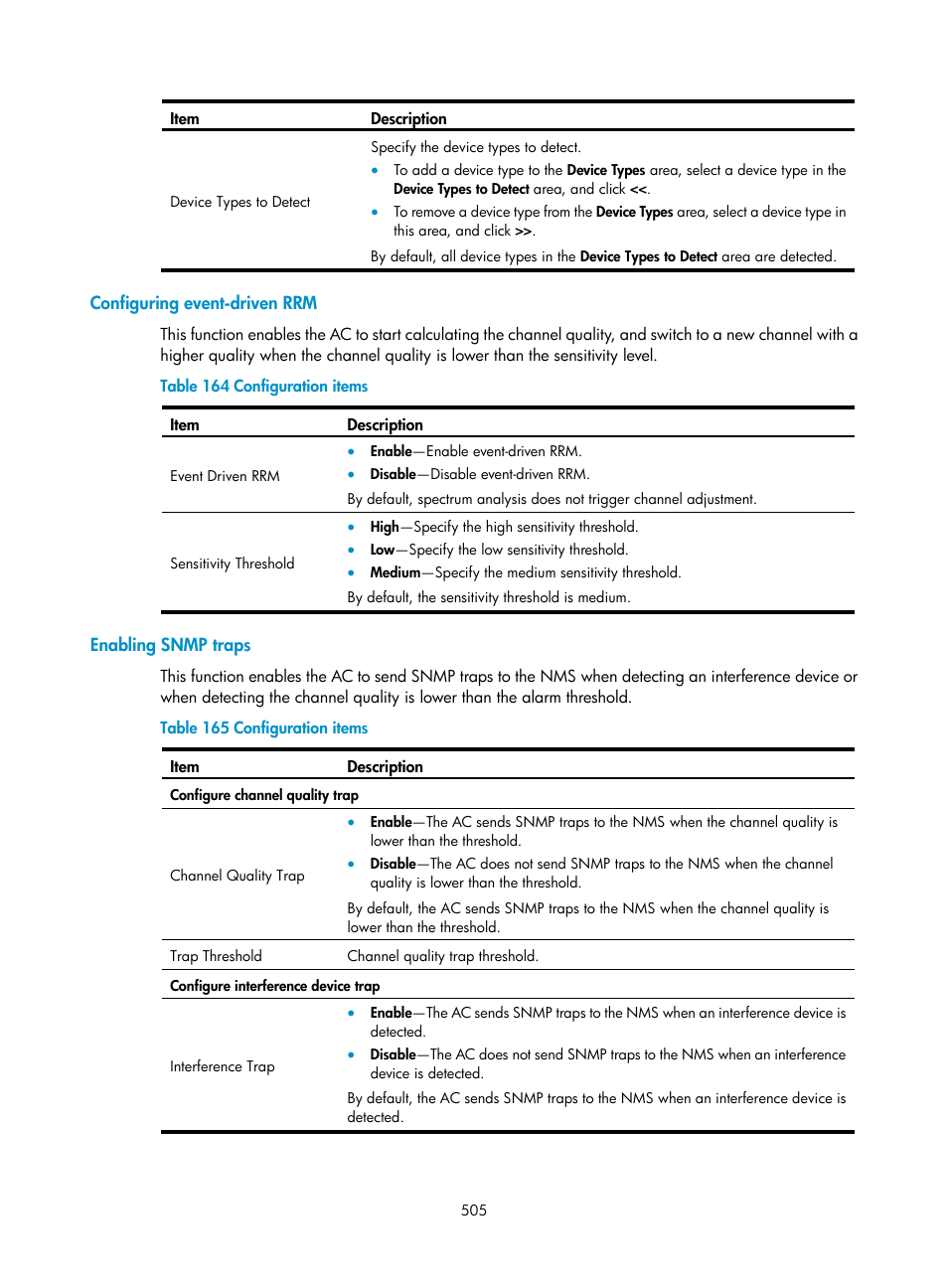 Configuring event-driven rrm, Enabling snmp traps | H3C Technologies H3C WX3000E Series Wireless Switches User Manual | Page 526 / 965