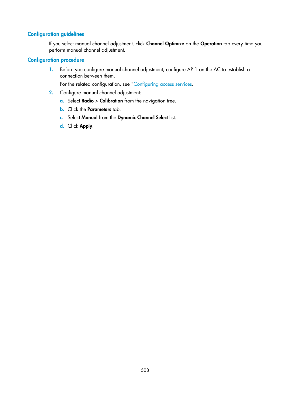 Configuration guidelines, Configuration procedure | H3C Technologies H3C WX3000E Series Wireless Switches User Manual | Page 529 / 965