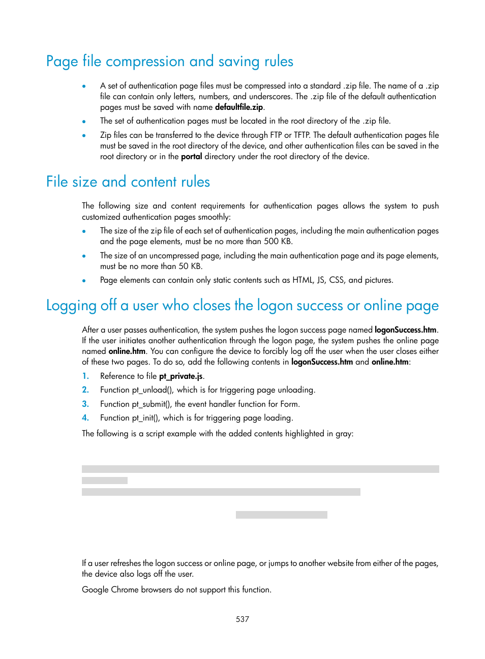 File size and content rules, Page file compression and saving rules | H3C Technologies H3C WX3000E Series Wireless Switches User Manual | Page 558 / 965